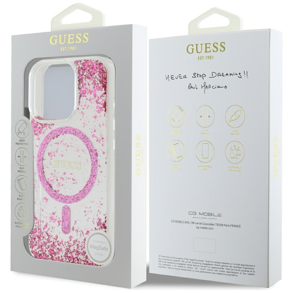 Dėklas GUESS HC Resin Bottom Glitter Magsafe skirtas Apple iPhone 16 Pro rožinės spalvos