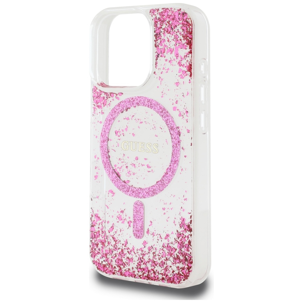 Dėklas GUESS HC Resin Bottom Glitter Magsafe skirtas Apple iPhone 16 Pro rožinės spalvos