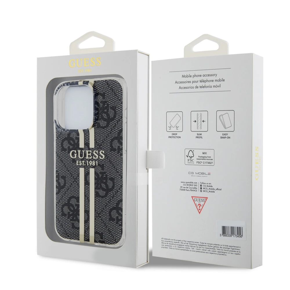 Dėklas GUESS GUHCP15XH4SGK IPHONE 15 PRO MAX 6.7 "Juodas/Juodas HARDCASE IML 4G GOLD STRIPE