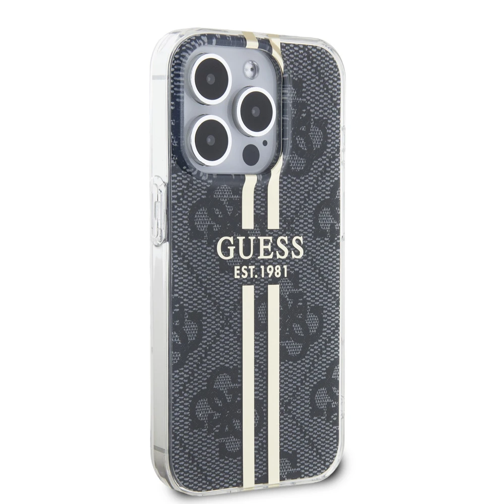 Dėklas GUESS GUHCP15XH4SGK IPHONE 15 PRO MAX 6.7 "Juodas/Juodas HARDCASE IML 4G GOLD STRIPE