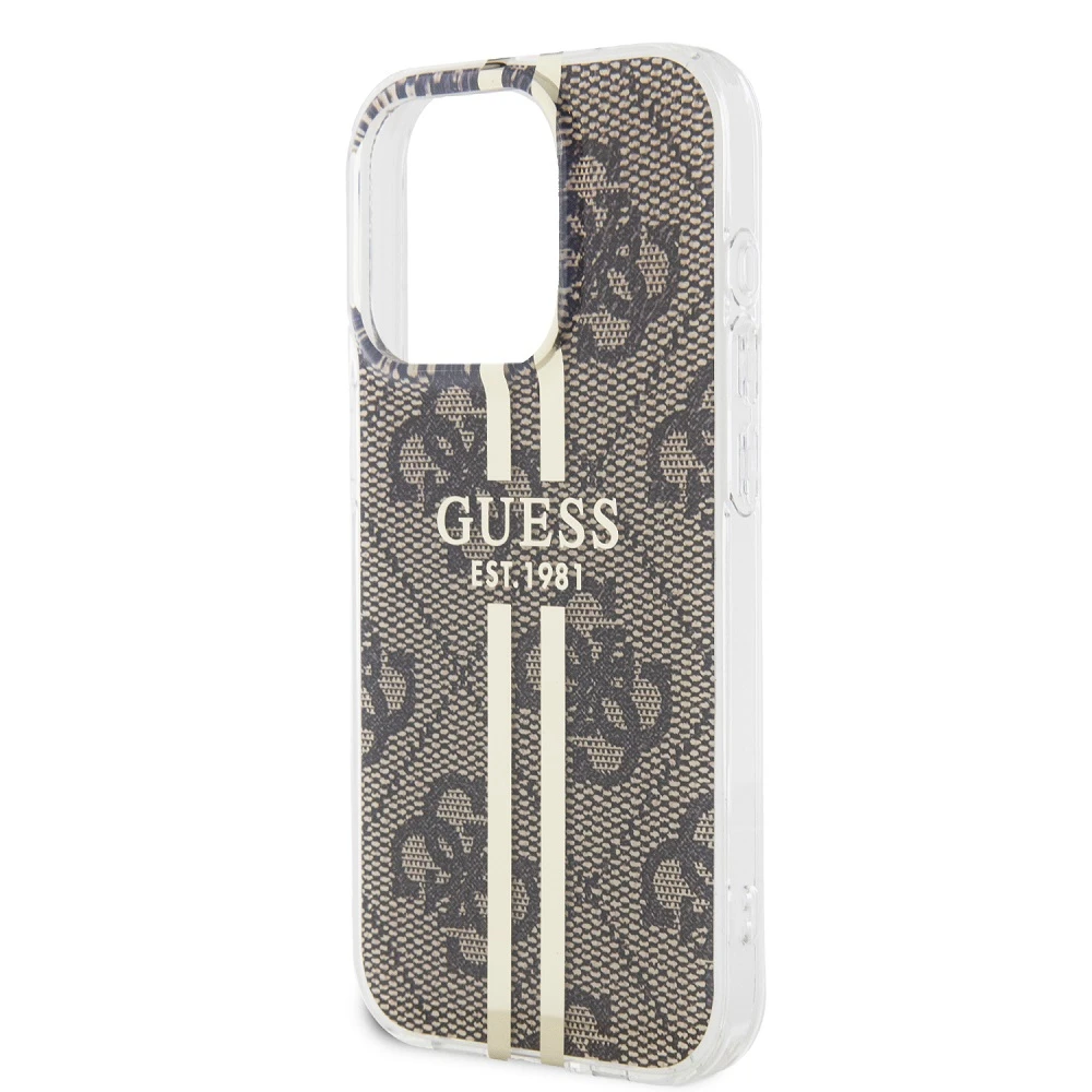 Dėklas GUESS GUHCP15XH4SGW IPHONE 15 PRO MAX 6.7 "BROWN/BROWN HARDCASE IML 4G GOLD STRIPE