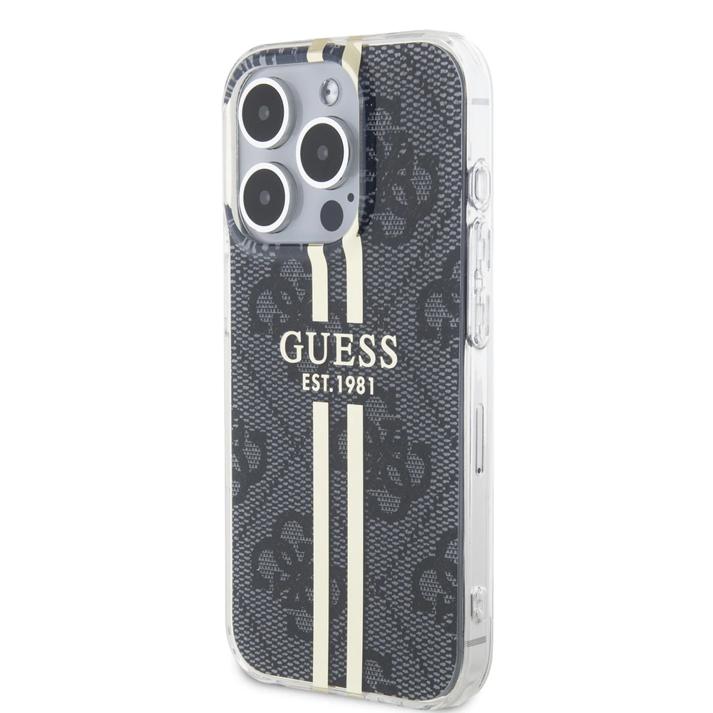 Dėklas GUESS GUHCP15XH4SGK IPHONE 15 PRO MAX 6.7 "Juodas/Juodas HARDCASE IML 4G GOLD STRIPE