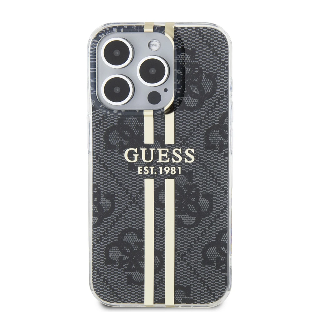 Dėklas GUESS GUHCP15XH4SGK IPHONE 15 PRO MAX 6.7 "Juodas/Juodas HARDCASE IML 4G GOLD STRIPE
