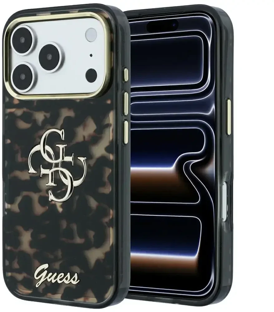 Dėklas Guess IML 4G Script Metal Case for iPhone 17 Pro Max / 18 Pro Max - Juodas and Brown