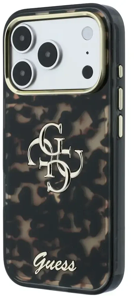 Dėklas Guess IML 4G Script Metal Case for iPhone 17 Pro Max / 18 Pro Max - Juodas and Brown