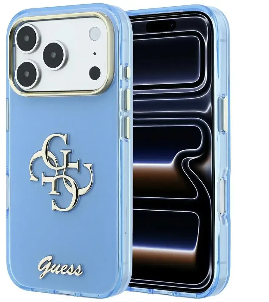 Dėklas Guess IML 4G Script Metal Case for iPhone 17 Pro / 18 Pro - Light Mėlyna