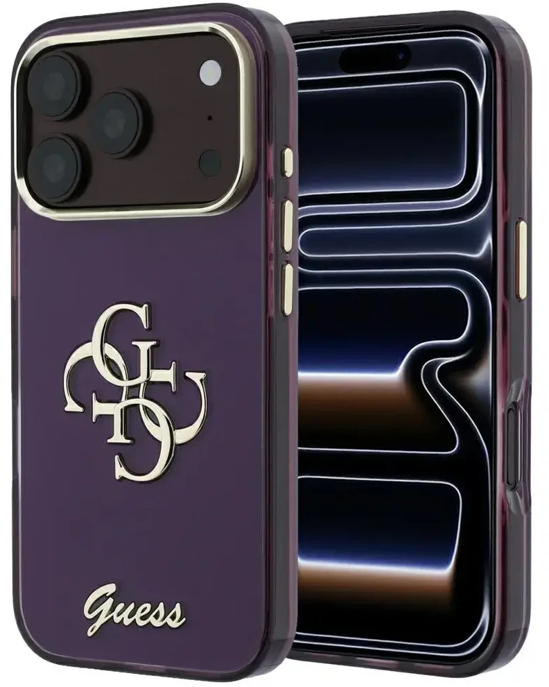 Dėklas Guess IML 4G Script Metal case for iPhone 17 Pro / 18 Pro - burgundy