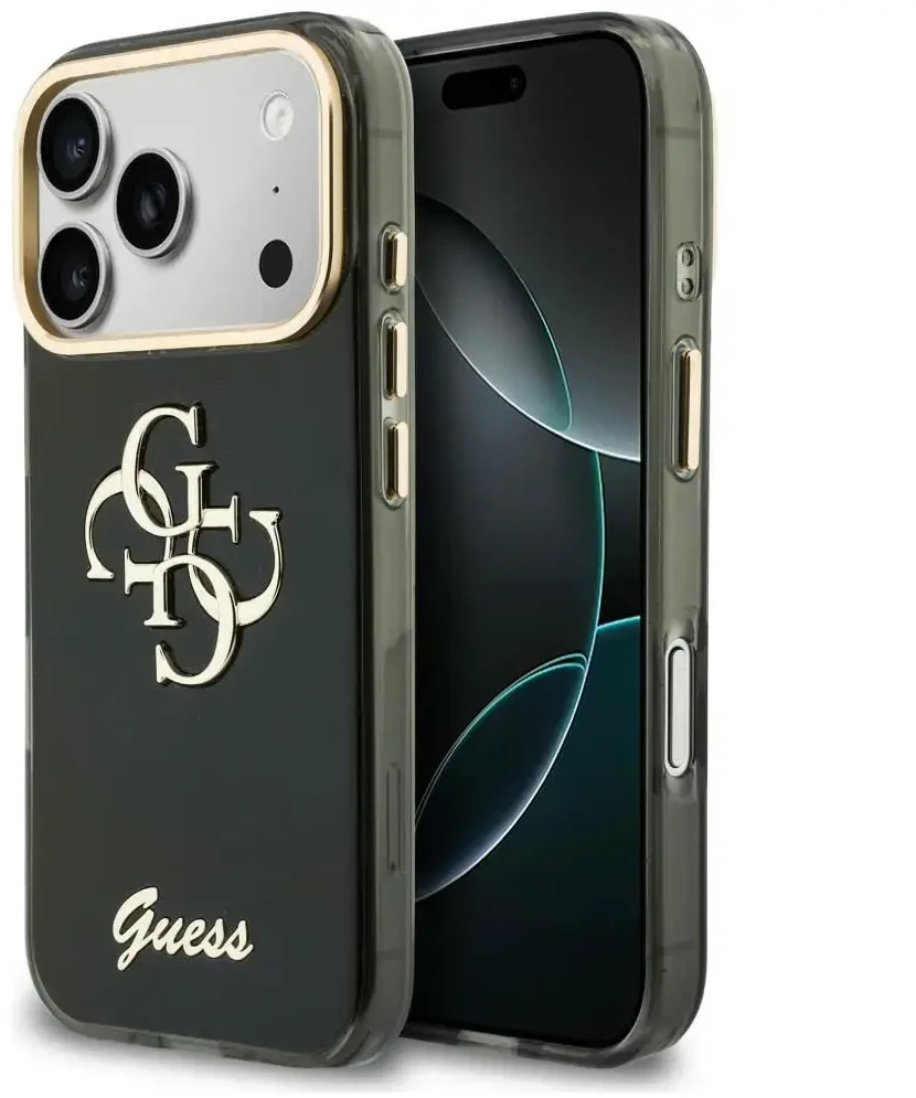 Dėklas Guess IML 4G Script Metal do iPhone 18 Pro Max / 17 Pro Max juoda