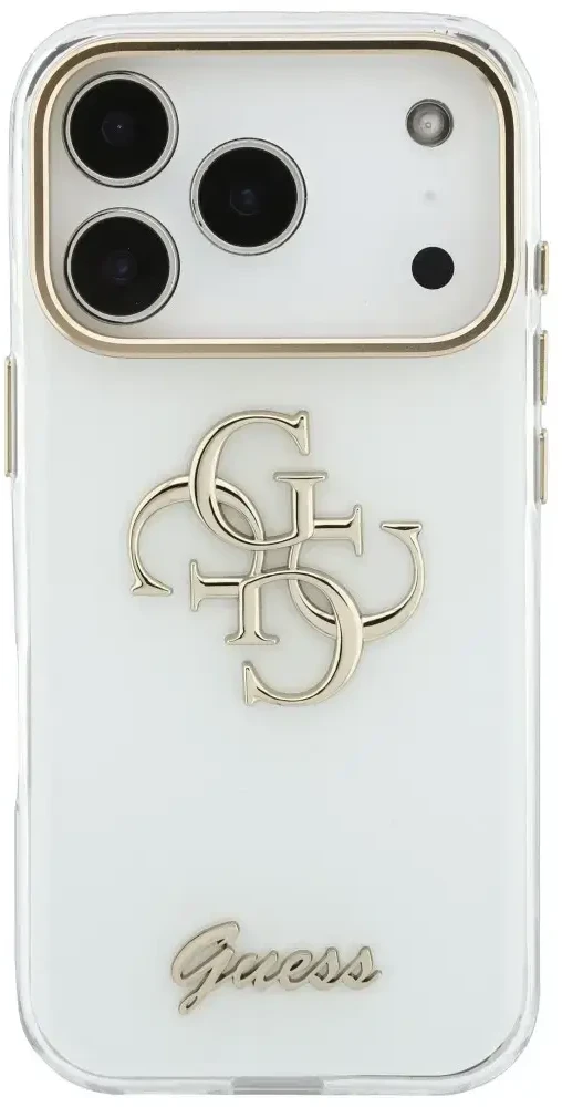 Dėklas Guess IML 4G Script Metal do iPhone 18 Pro / 17 Pro balta