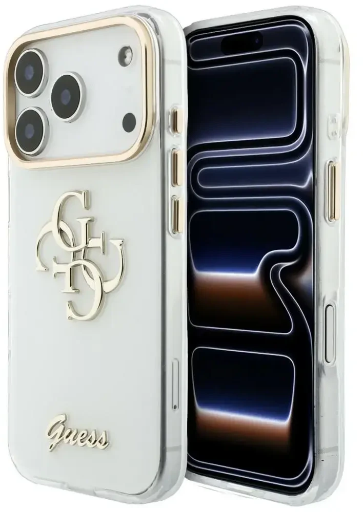 Dėklas Guess IML 4G Script Metal do iPhone 18 Pro Max / 17 Pro Max balta