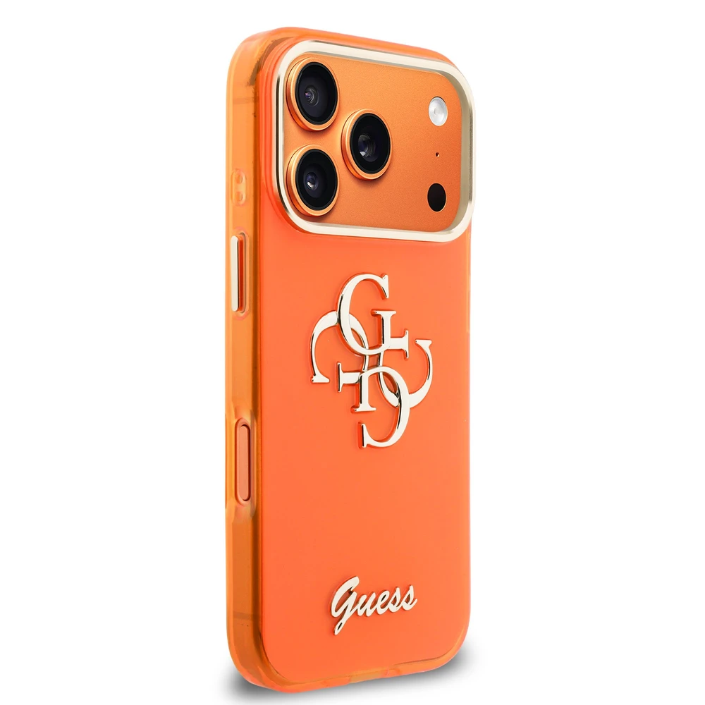 Guess IML 4G Script Metal Logo dėklas skirtas iPhone 17 Pro Oranžinis