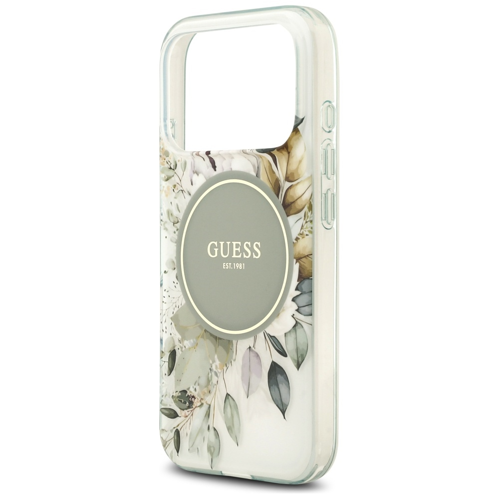 „Guess IML Flower & Tonal Circle“ „MagSafe“ dėklas, skirtas „iPhone 17 Pro“ - žalias