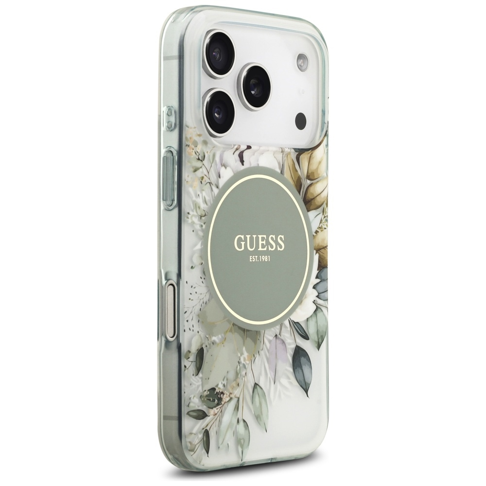 „Guess IML Flower & Tonal Circle“ „MagSafe“ dėklas, skirtas „iPhone 17 Pro“ - žalias
