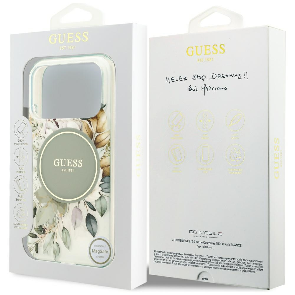 „Guess IML Flower & Tonal Circle“ „MagSafe“ dėklas, skirtas „iPhone 17 Pro“ - žalias
