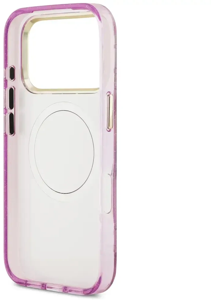 Dėklas Guess IML Glitter Flowers Triangle MagSafe Case for iPhone 17 Pro / 18 Pro - Violetinė