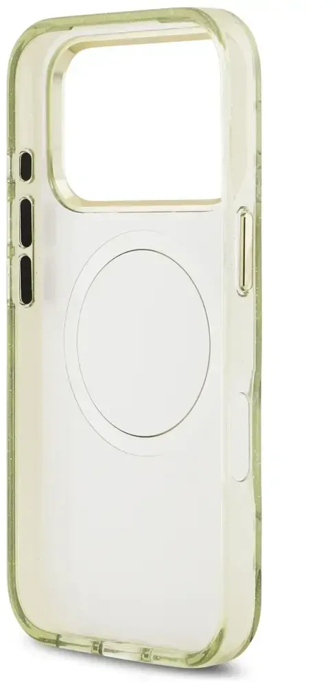 Dėklas Guess IML Glitter Flowers Triangle MagSafe Case for iPhone 17 Pro / 18 Pro - Žalias