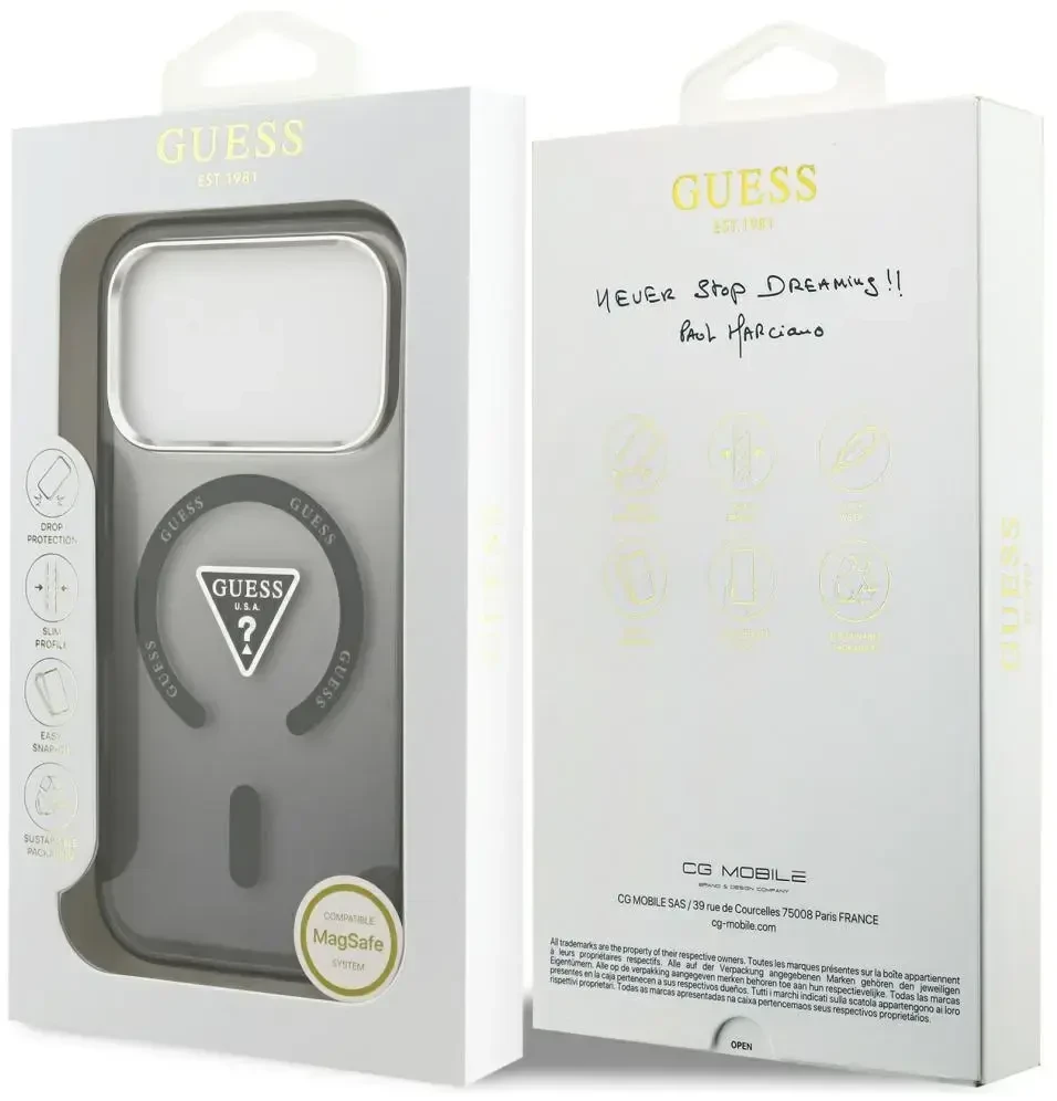 Dėklas Guess IML Gradient Triangle Logo MagSafe do iPhone 18 Pro Max / 17 Pro Max juoda