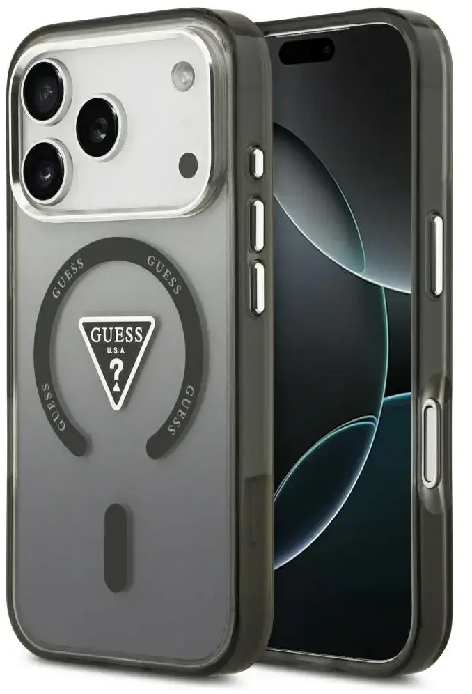 Dėklas Guess IML Gradient Triangle Logo MagSafe do iPhone 18 Pro Max / 17 Pro Max juoda