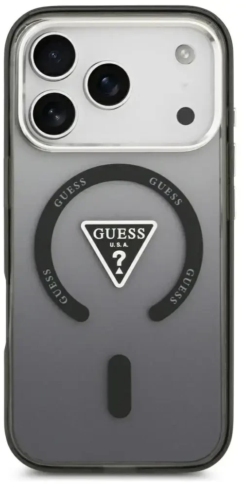 Dėklas Guess IML Gradient Triangle Logo MagSafe do iPhone 18 Pro Max / 17 Pro Max juoda