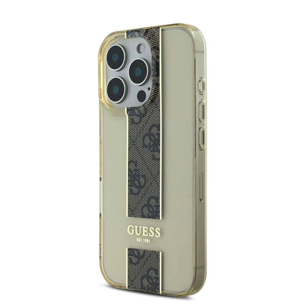 Guess IML Middle 4G Stripe Apple iPhone 16 Pro Max dėklas telefonui rudos spalvos