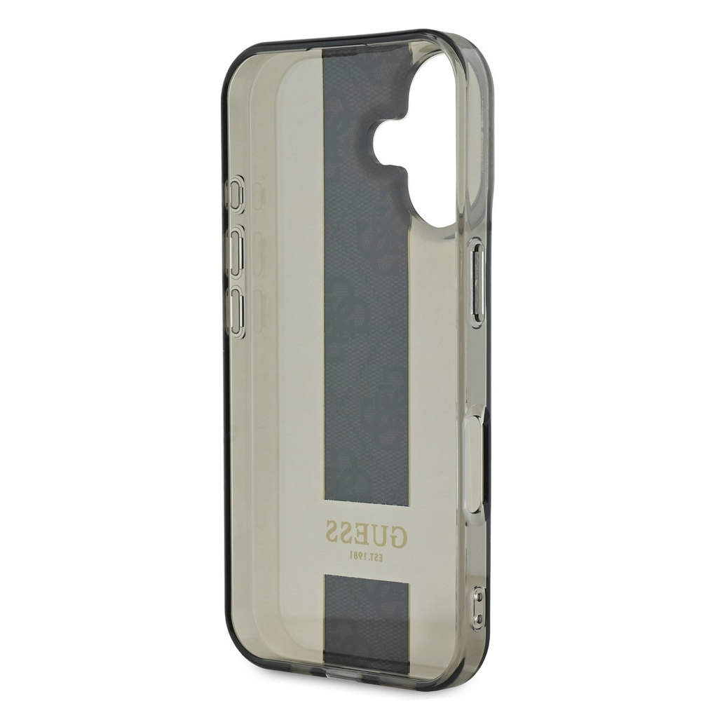 Guess IML Middle 4G Stripe Apple iPhone 16 dėklas telefonui juodos spalvos