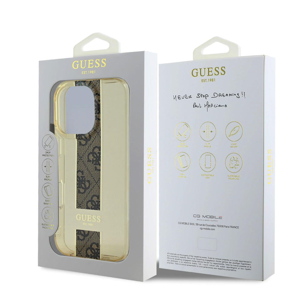 Guess IML Middle 4G Stripe Apple iPhone 16 Pro Max dėklas telefonui rudos spalvos