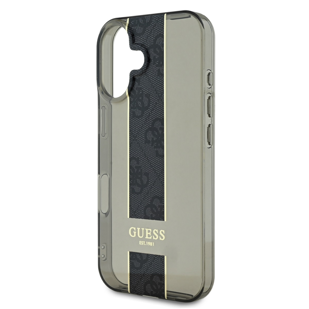 Guess IML Middle 4G Stripe Apple iPhone 16 dėklas telefonui juodos spalvos