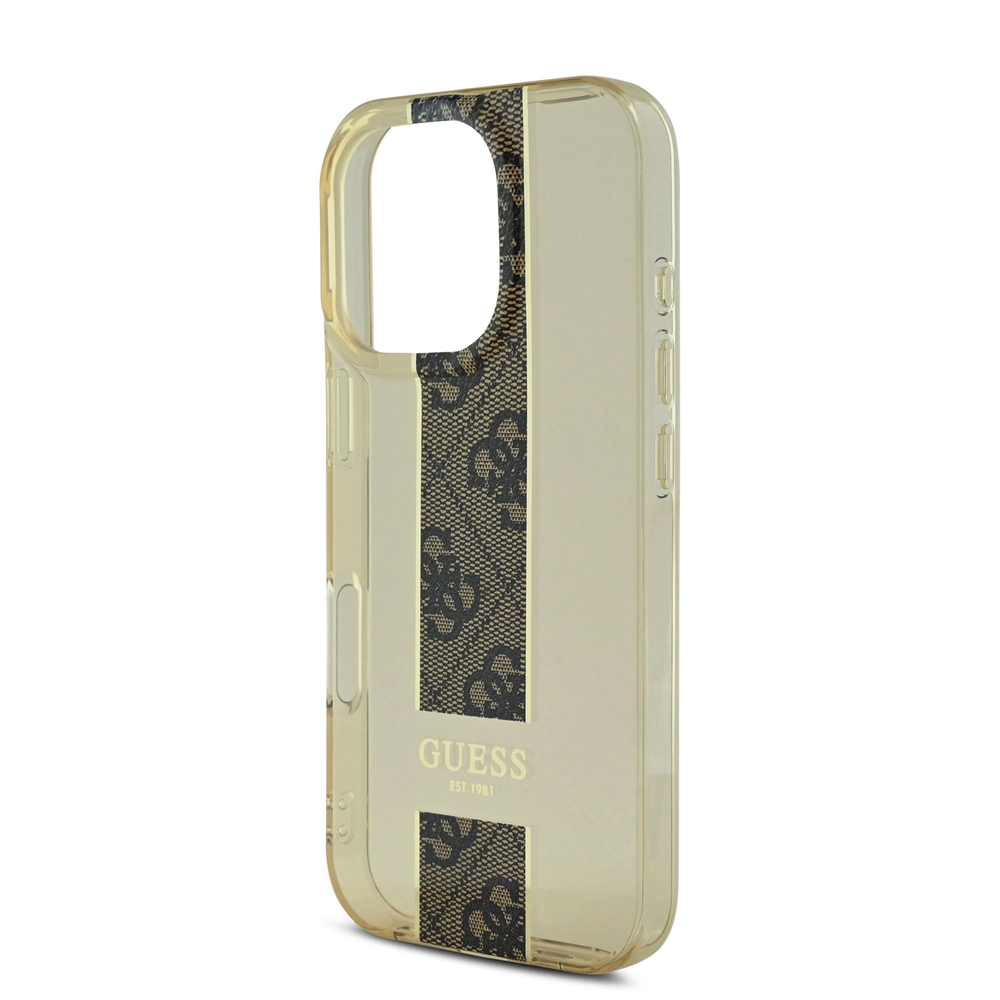 Guess IML Middle 4G Stripe Apple iPhone 16 Pro Max dėklas telefonui rudos spalvos
