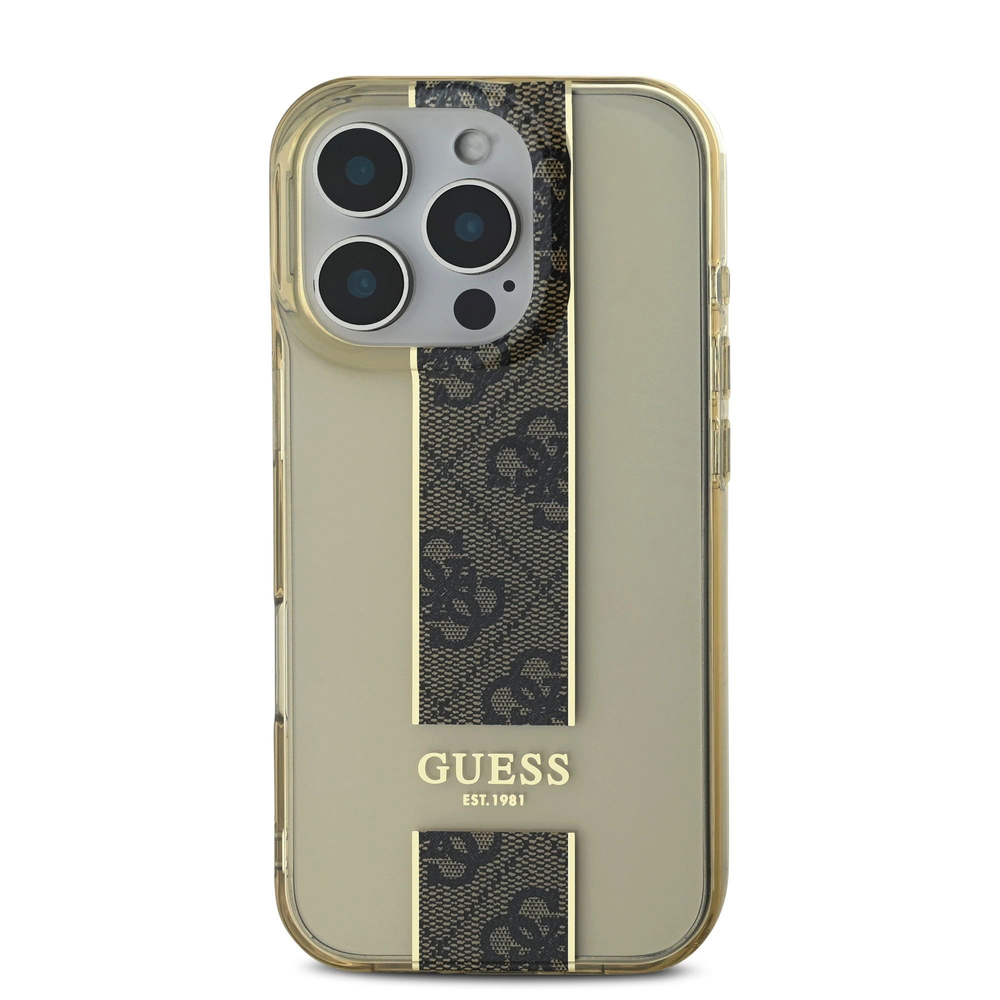 Guess IML Middle 4G Stripe Apple iPhone 16 Pro Max dėklas telefonui rudos spalvos