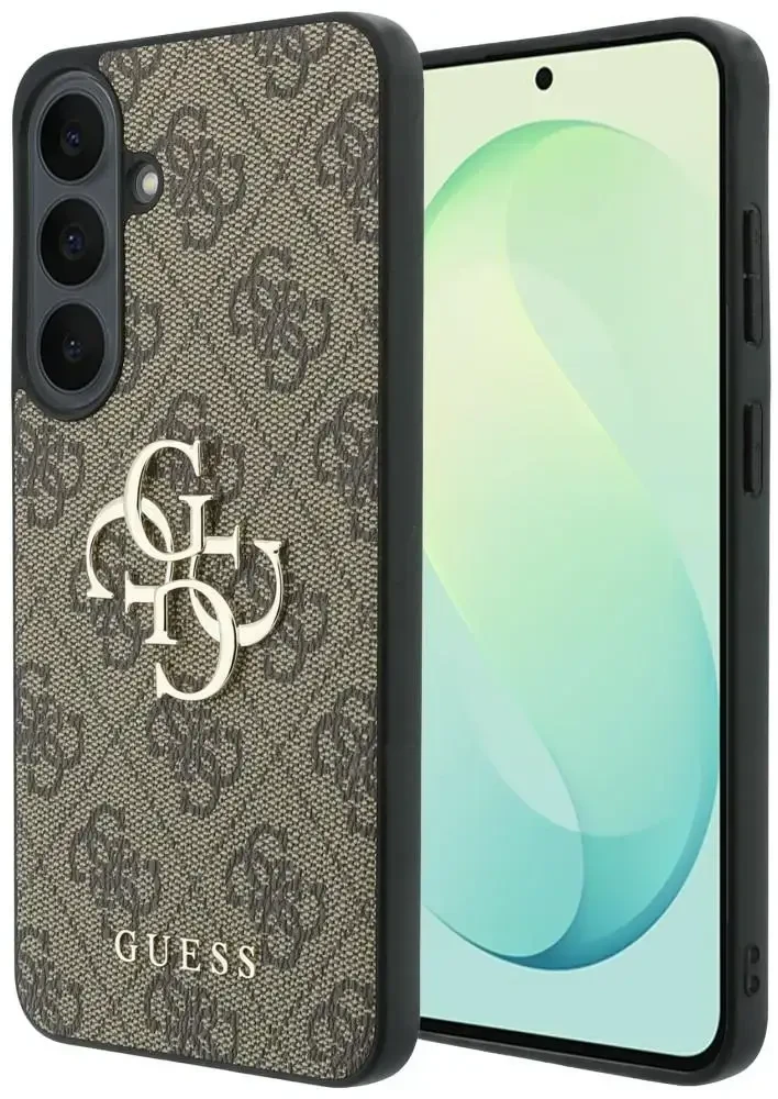 Dėklas Guess Leather 4G Metal Logo do Samsung Galaxy S26 FE ruda