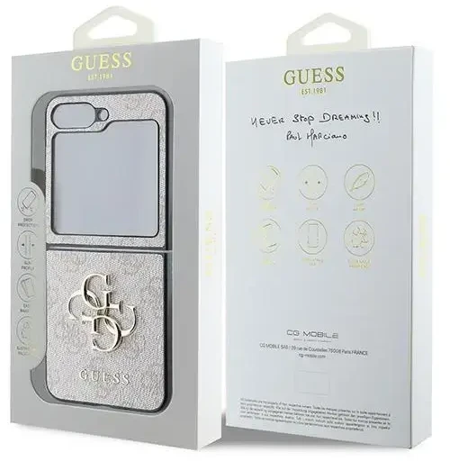 Guess PU 4G Metal Logo dėklas skirtas Samsung Galaxy Z Flip 6/7 FE rožinės spalvos