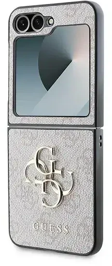 Guess PU 4G Metal Logo dėklas skirtas Samsung Galaxy Z Flip 6/7 FE rožinės spalvos