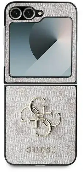 Guess PU 4G Metal Logo dėklas skirtas Samsung Galaxy Z Flip 6/7 FE rožinės spalvos