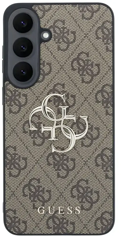 Dėklas Guess Leather 4G Metal Logo do Samsung Galaxy S26 FE ruda