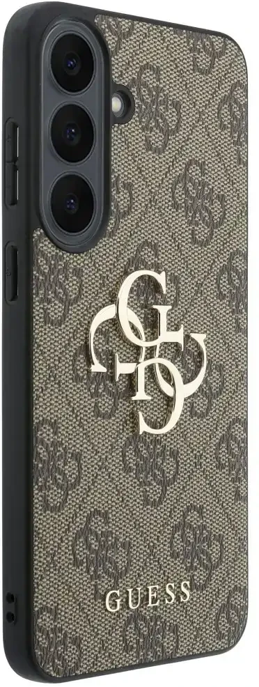 Dėklas Guess Leather 4G Metal Logo do Samsung Galaxy S26 FE ruda