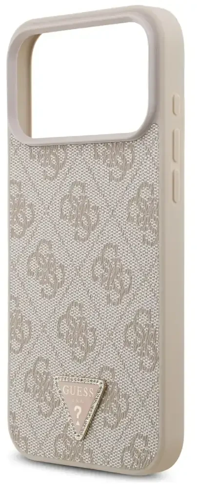Dėklas Guess Leather 4G Triangle Strass MagSafe Case for iPhone 17 Pro Max / 18 Pro Max - Rožinė