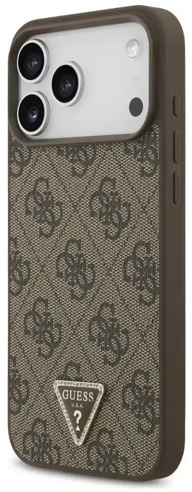 Dėklas Guess Leather 4G Triangle Strass MagSafe Case for iPhone 17 Pro Max / 18 Pro Max - Brown