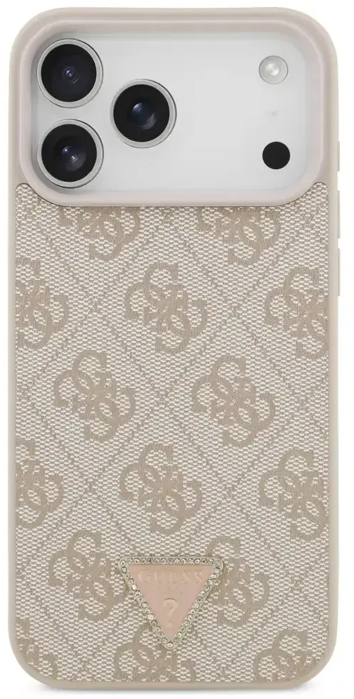 Dėklas Guess Leather 4G Triangle Strass MagSafe Case for iPhone 17 Pro Max / 18 Pro Max - Rožinė
