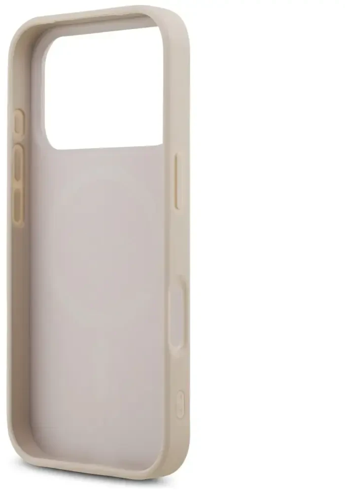 Dėklas Guess Leather 4G Triangle Strass MagSafe do iPhone 18 Pro / 17 Pro rožinė