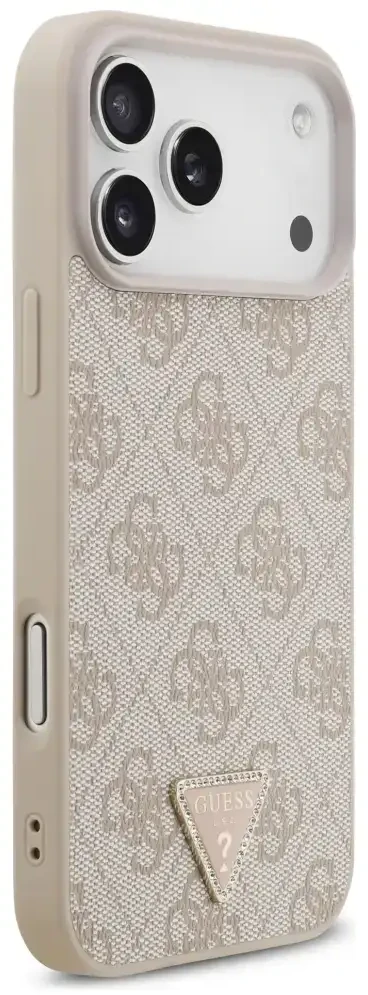 Dėklas Guess Leather 4G Triangle Strass MagSafe Case for iPhone 17 Pro Max / 18 Pro Max - Rožinė
