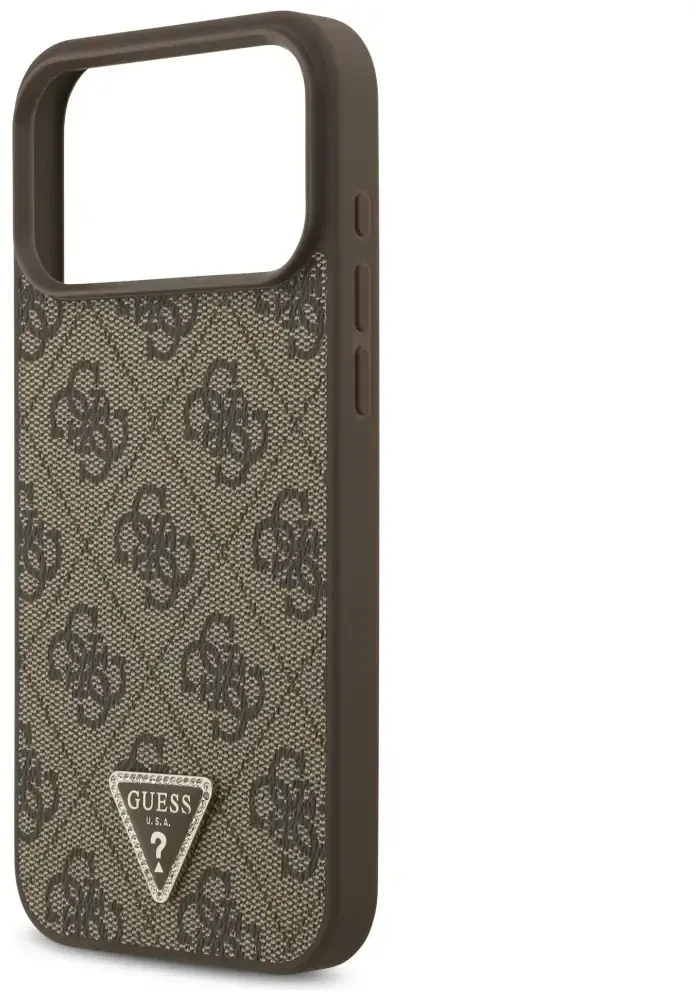 Dėklas Guess Leather 4G Triangle Strass MagSafe Case for iPhone 17 Pro Max / 18 Pro Max - Brown