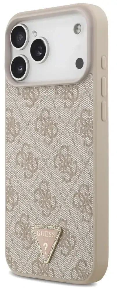 Dėklas Guess Leather 4G Triangle Strass MagSafe Case for iPhone 17 Pro Max / 18 Pro Max - Rožinė