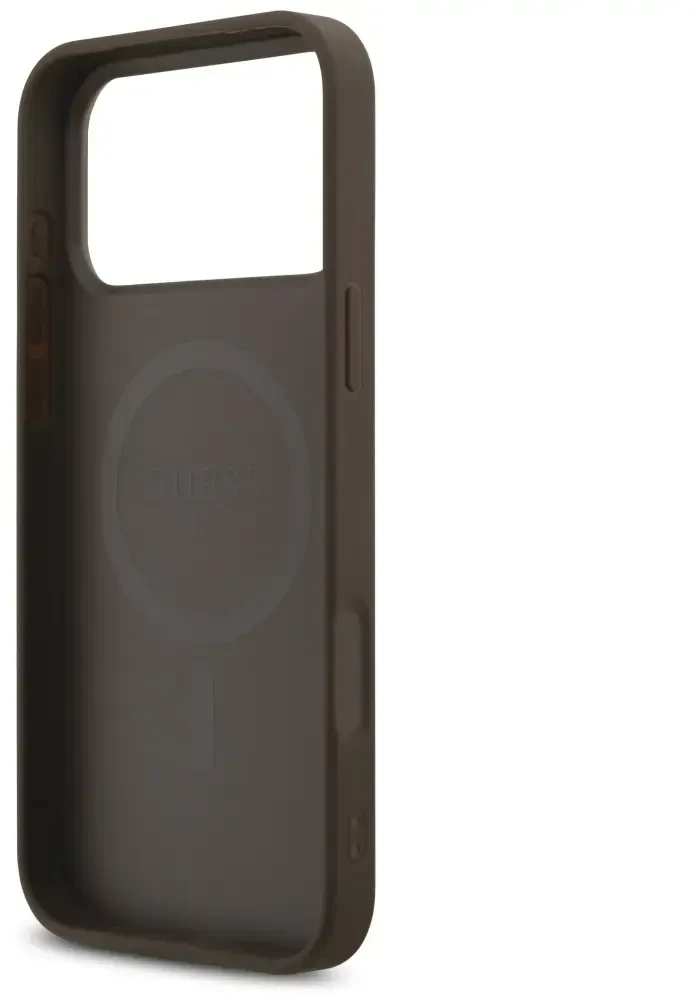 Dėklas Guess Leather 4G Triangle Strass MagSafe Case for iPhone 17 Pro Max / 18 Pro Max - Brown