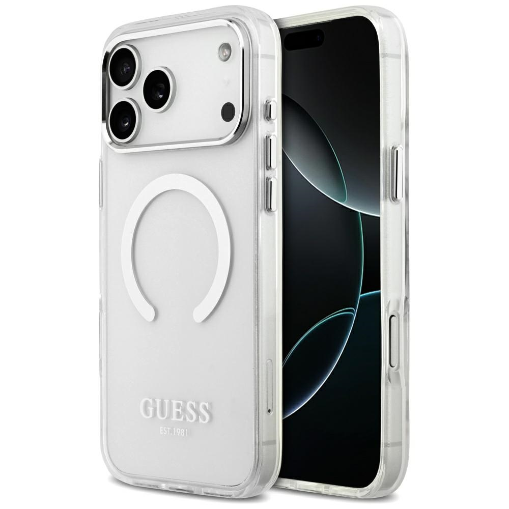 Guess Metal Outline MagSafe dėklas skirtas Apple iPhone 17 Pro Max sidabro spalvos