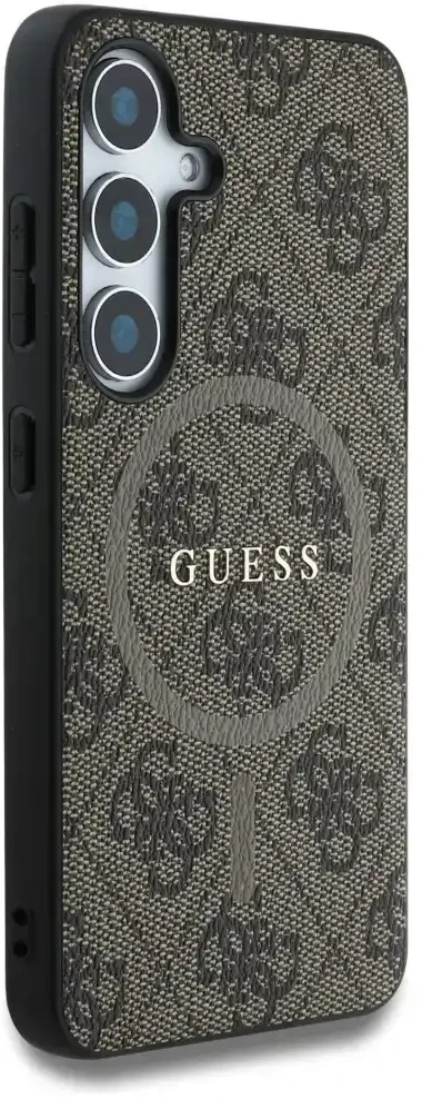Guess Leather 4G Colored Ring Classic Logo MagSafe Samsung Galaxy S25 dėklas telefonui rudos spalvos