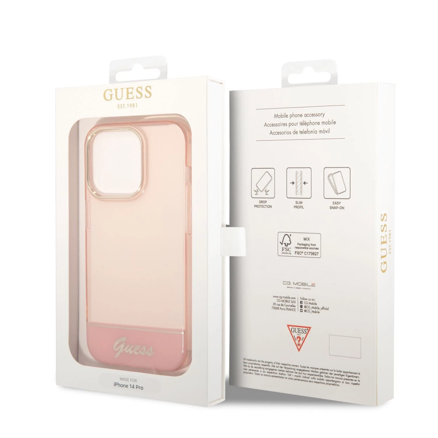 Guess GUHCP14LHGCOP iPhone 14 Pro 6.1" rožinis / rožinis kietas dėklas, permatomas
