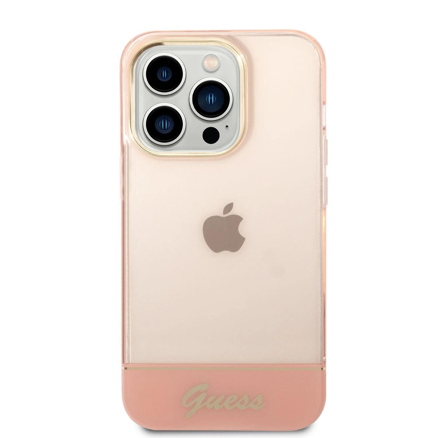 Guess GUHCP14LHGCOP iPhone 14 Pro 6.1" rožinis / rožinis kietas dėklas, permatomas