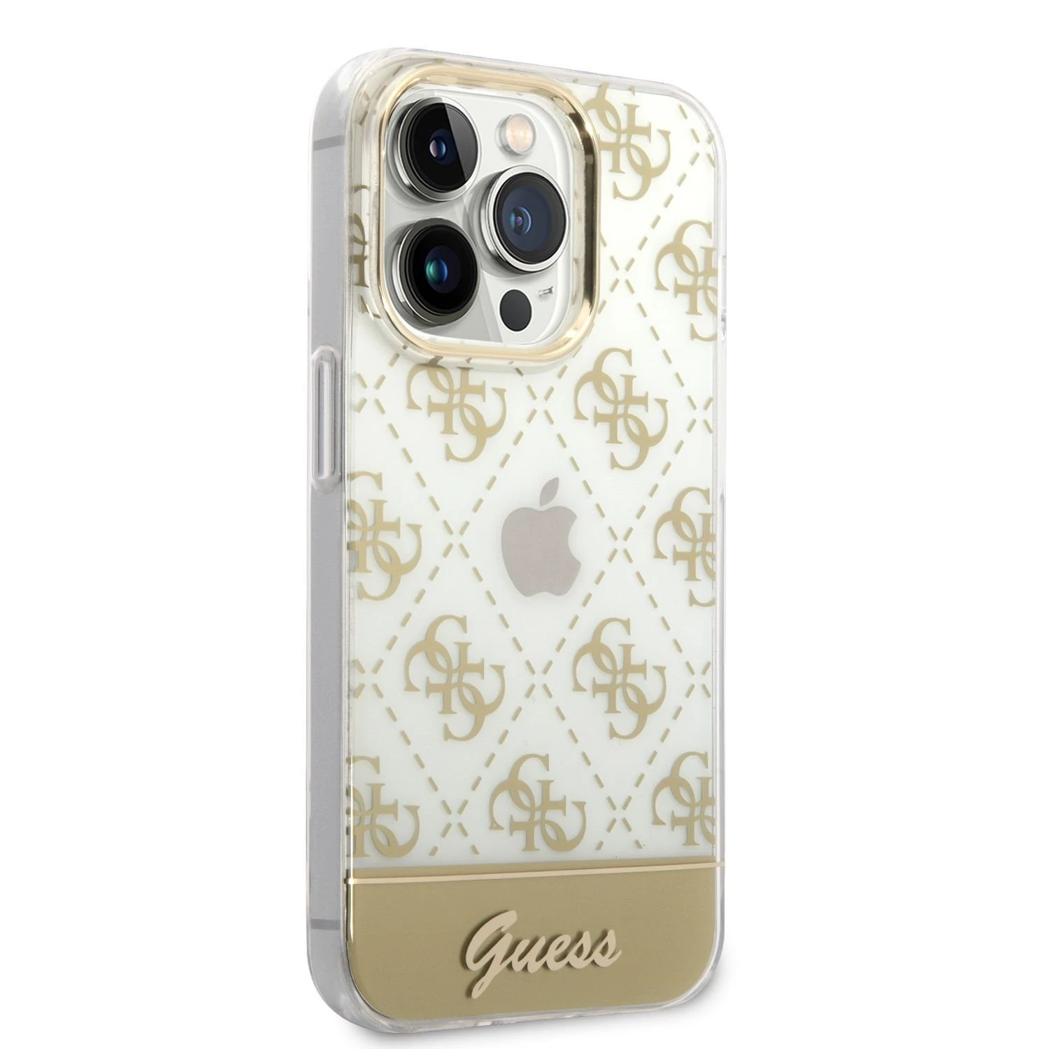 Guess GUHCP14XHG4MHG Apple iPhone 14 Pro Max6,7" auksinis kietasis dėklas 4G modelio scenarijus