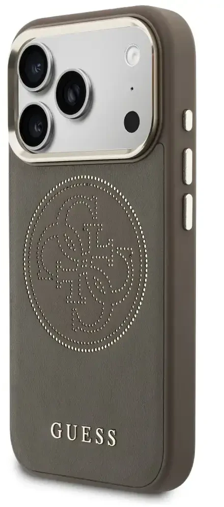 Guess Perforated 4G MagSafe dėklas iPhone 17 Pro Max, rudas