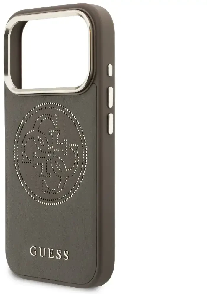Guess Perforated 4G MagSafe dėklas iPhone 17 Pro Max, rudas